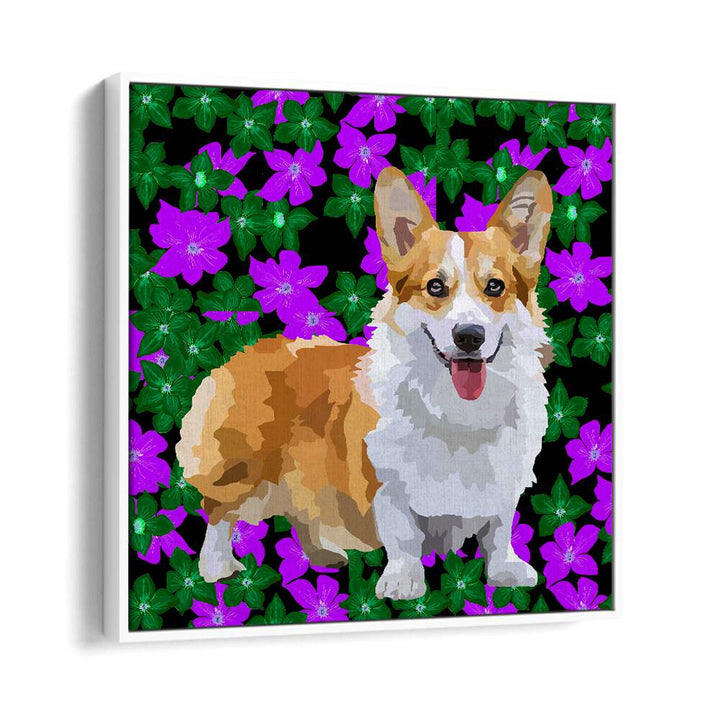 Corgi In Flowers By Lynnda Rakos Pop Art Paintings Pop Art Prints in White Floater Frame