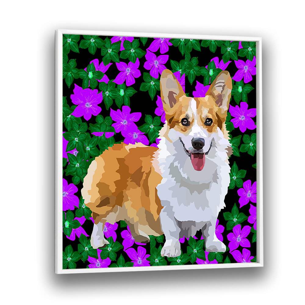 Corgi In Flowers By Lynnda Rakos Pop Art Paintings Pop Art Prints in White Plain Frame