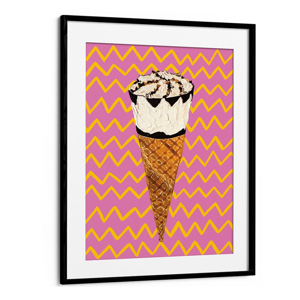 Cornetto Pink by Alice Straker Cafe Art Prints Cafe Posters in Black Frame With Mount