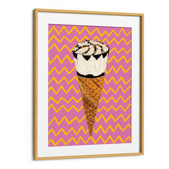 Cornetto Pink by Alice Straker Cafe Art Prints Cafe Posters in Oak Wood Frame With Mount