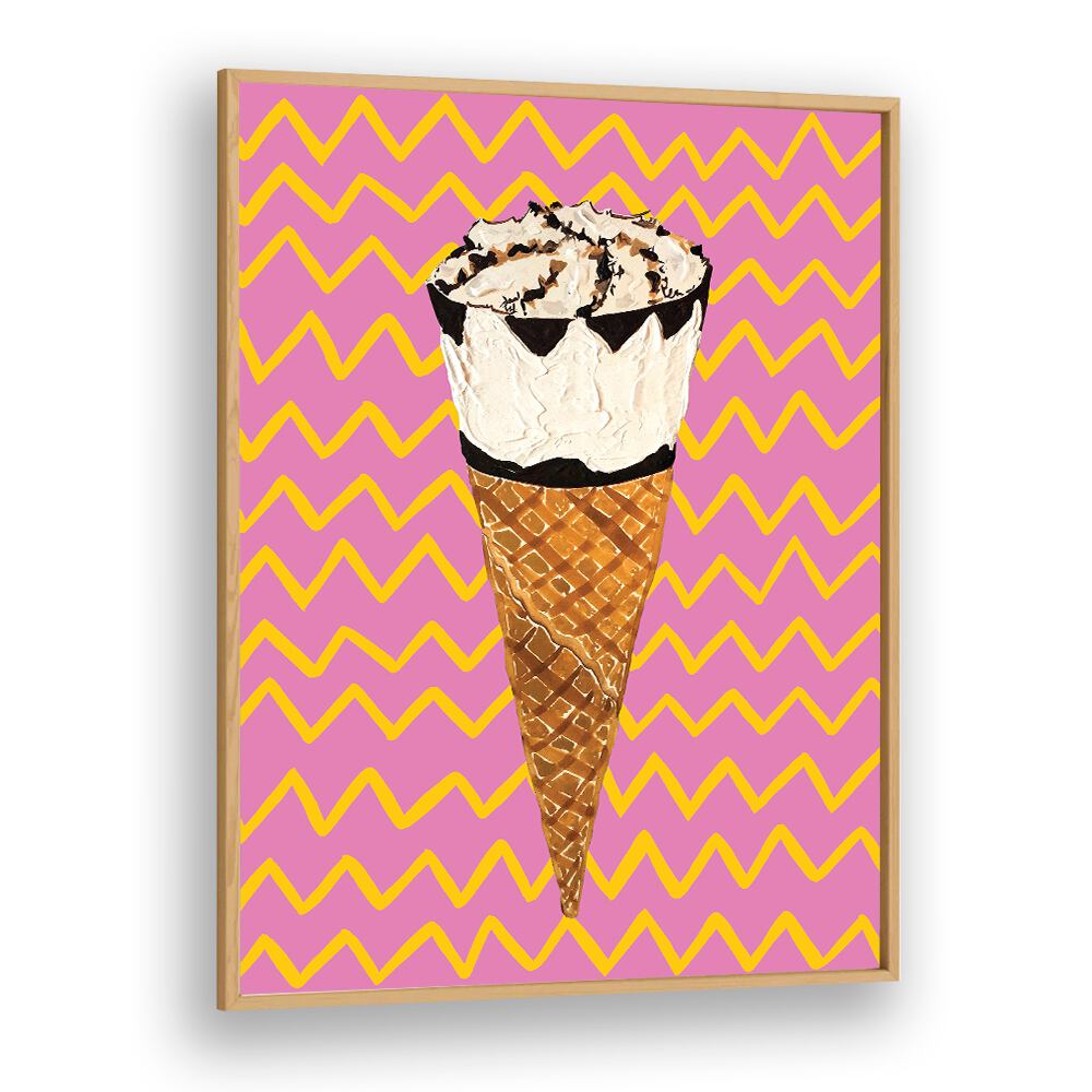 Cornetto Pink by Alice Straker Cafe Art Prints Cafe Posters in Oak Wood Plain Frame