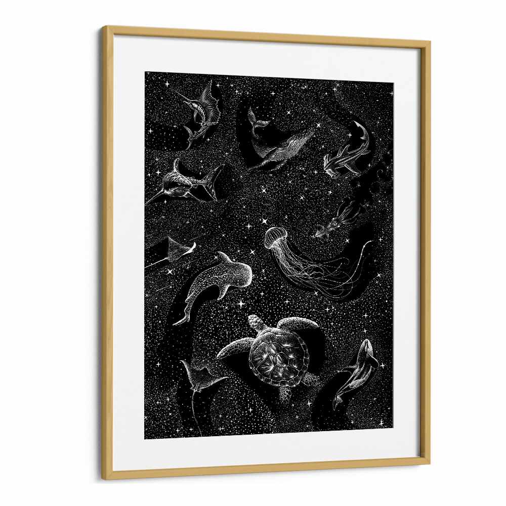 Cosmic Ocean Black Version II By Aliriza Cakir Surreal Paintings Surreal Art in Oak Wood Frame With Mount