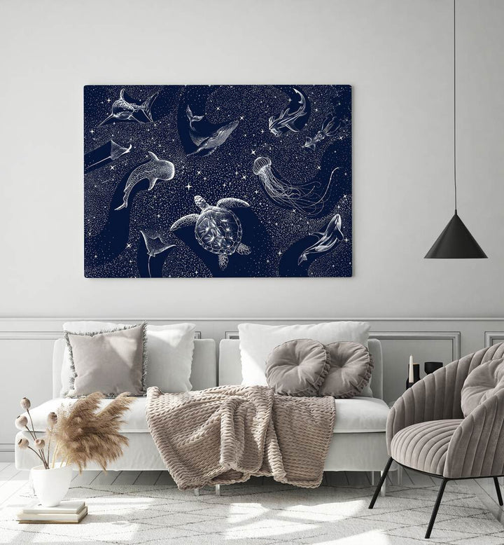 Explore the enchanting COSMIC OCEAN III, SURREAL ART PRINTS by Aliriza Çakir, showcasing mesmerizing marine life.
