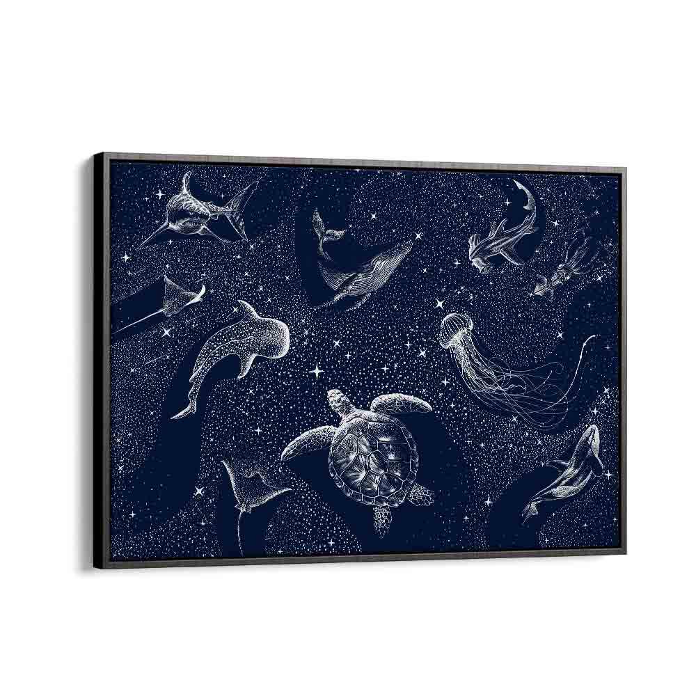 Dive into the allure of COSMIC OCEAN III, SURREAL ART PRINTS, showcasing enchanting marine life by Aliriza Çakir.