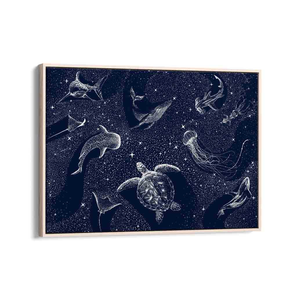 Explore the COSMIC OCEAN III, SURREAL ART PRINTS, featuring enchanting marine life in a cosmic setting.
