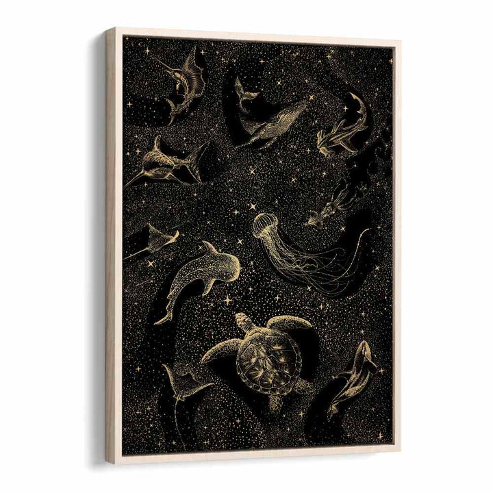 Discover COSMIC OCEAN DARK GOLD II, SURREAL ART PRINTS featuring enchanting marine life in a surreal cosmos.