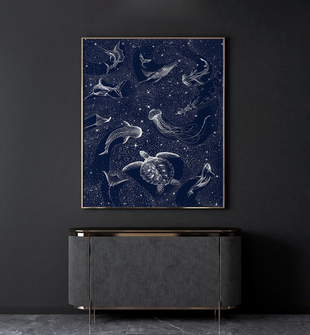 Dive into the surreal with COSMIC OCEAN II, SURREAL ART PRINTS by Aliriza Çakir, showcasing a mesmerizing underwater world.