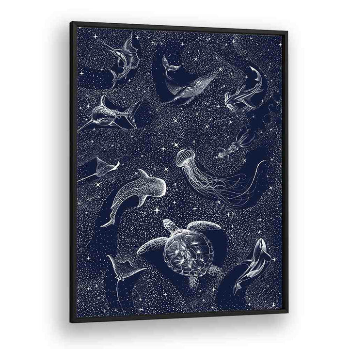 Surreal art print "COSMIC OCEAN II" by Aliriza Çakir, featuring oceanic life against a starry backdrop.