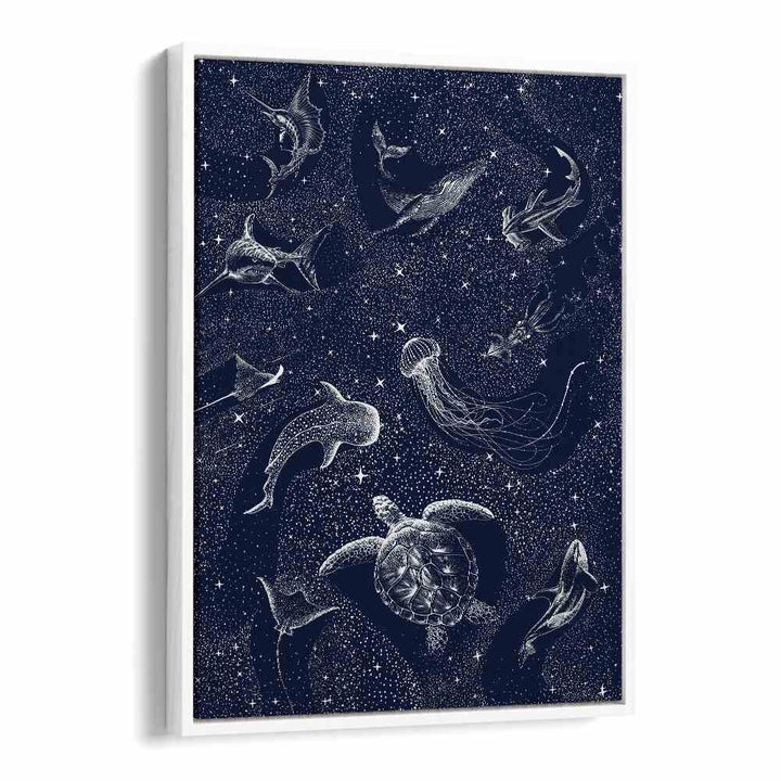 Explore the depths of imagination with COSMIC OCEAN II, SURREAL ART PRINTS featuring marine life in a cosmic setting.