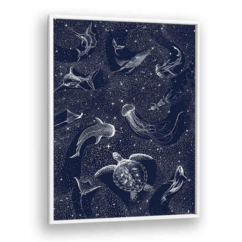 Explore the enchanting COSMIC OCEAN II, SURREAL ART PRINTS by Aliriza Çakir, blending ocean life with cosmic wonder.