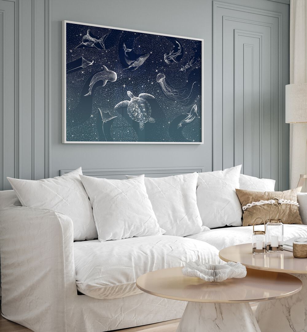 Explore the enchanting COSMIC OCEAN TURQUOISE GRAD, SURREAL ART PRINTS by Aliriza Çakir, perfect for your space.