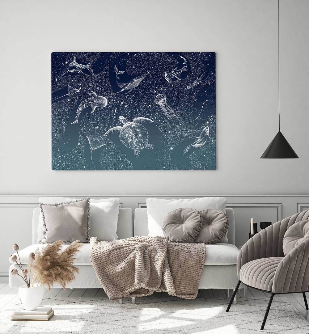 Explore the COSMIC OCEAN TURQUOISE GRAD, SURREAL ART PRINTS by Aliriza Çakir, capturing oceanic dreams and wonders.