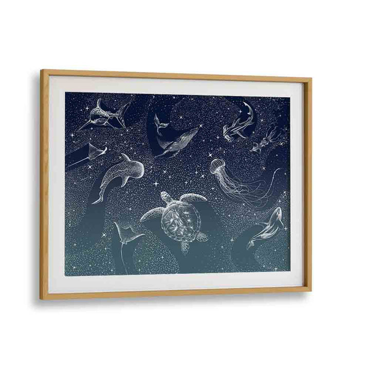Elegant COSMIC OCEAN TURQUOISE GRAD, SURREAL ART PRINTS by Aliriza Çakir, framed art capturing ocean's ethereal beauty.