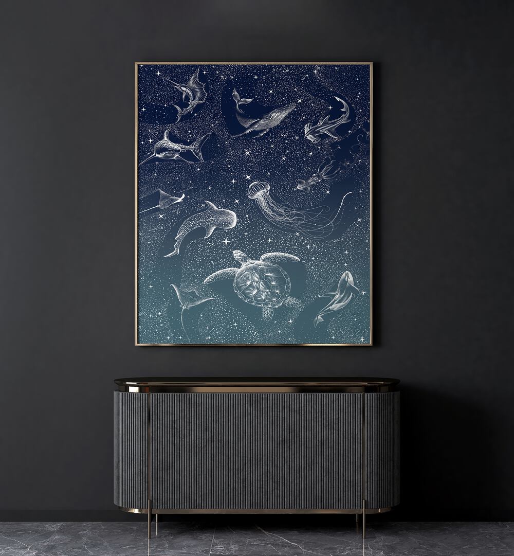 Explore the COSMIC OCEAN TURQUOISE GRAD II, SURREAL ART PRINTS by Aliriza Çakır, showcasing dreamlike ocean imagery.