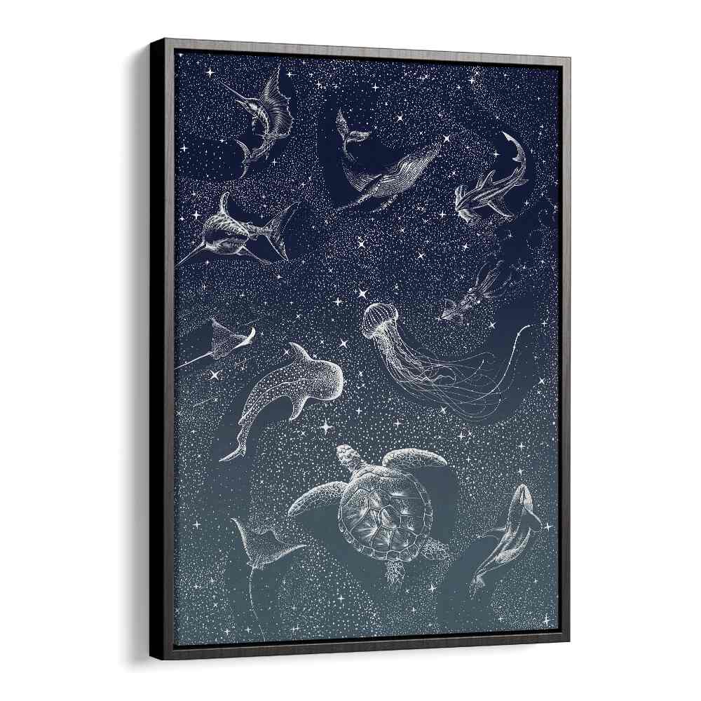 Surreal art print "COSMIC OCEAN TURQUOISE GRAD II" features dreamy aquatic life by Aliriza Çakır. Perfect for decor.