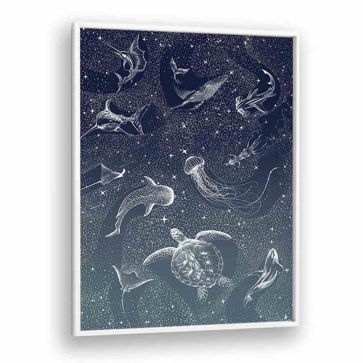 COSMIC OCEAN TURQUOISE GRAD II, SURREAL ART PRINTS featuring ethereal marine life, designed by Aliriza Çakır.