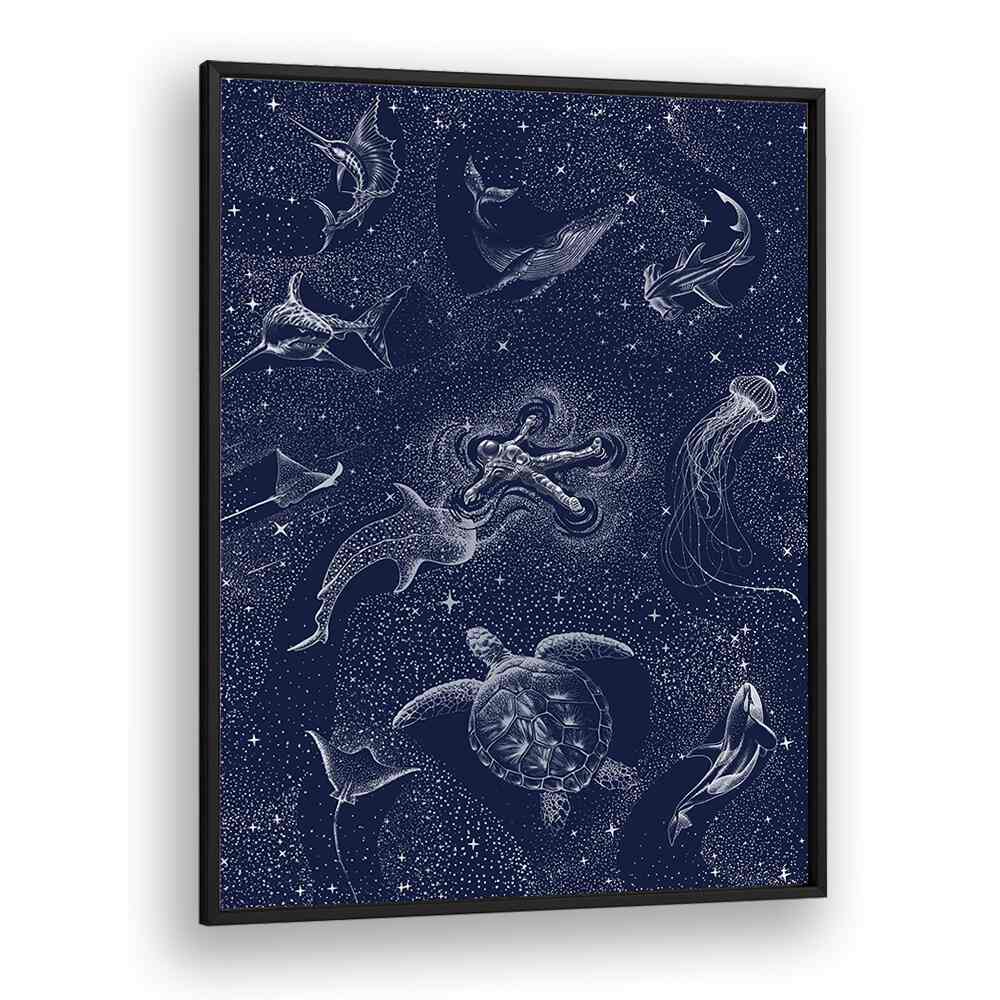 Dive into the COSMIC OCEAN WITH ASTRONAUT, SURREAL ART PRINTS by Aliriza Çakır, blending cosmos and ocean in art.