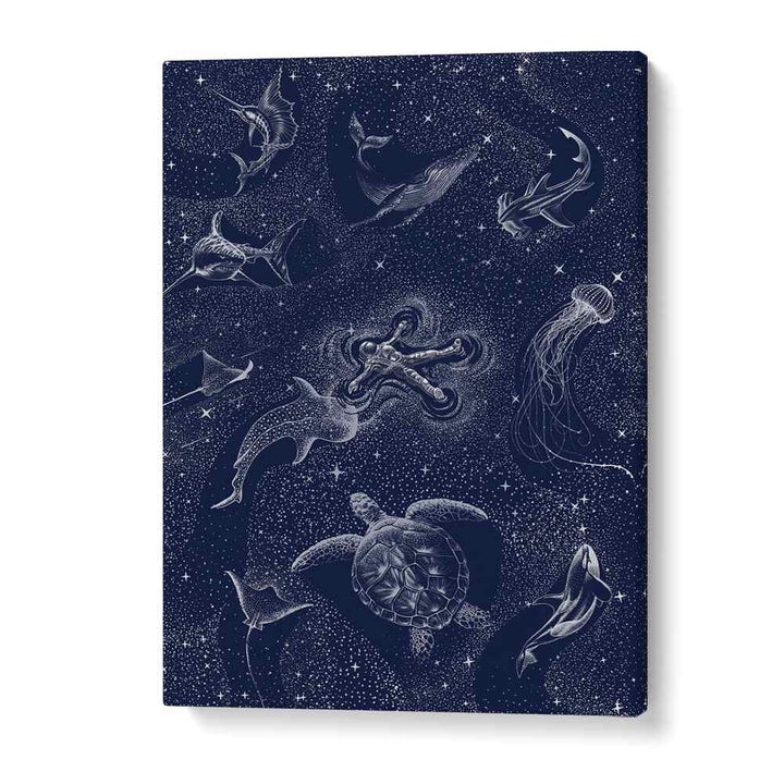 Surreal art print "COSMIC OCEAN WITH ASTRONAUT" by Aliriza Çakır blends cosmic wonders with oceanic beauty.