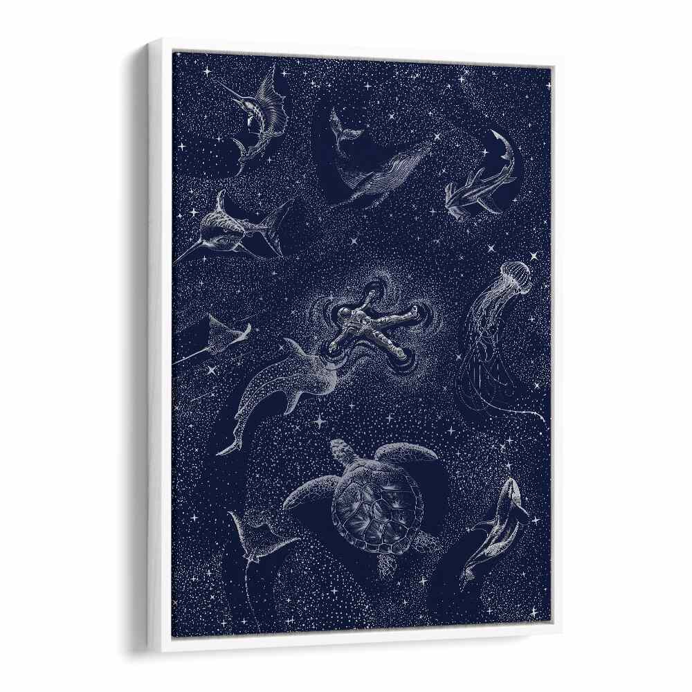 Discover the COSMIC OCEAN WITH ASTRONAUT, SURREAL ART PRINTS featuring enchanting marine life and starry skies.