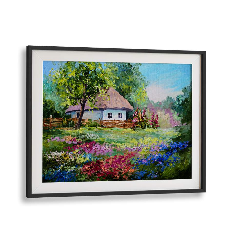 Cottage Dreams Vintage European Paintings in Black Frame With Mount