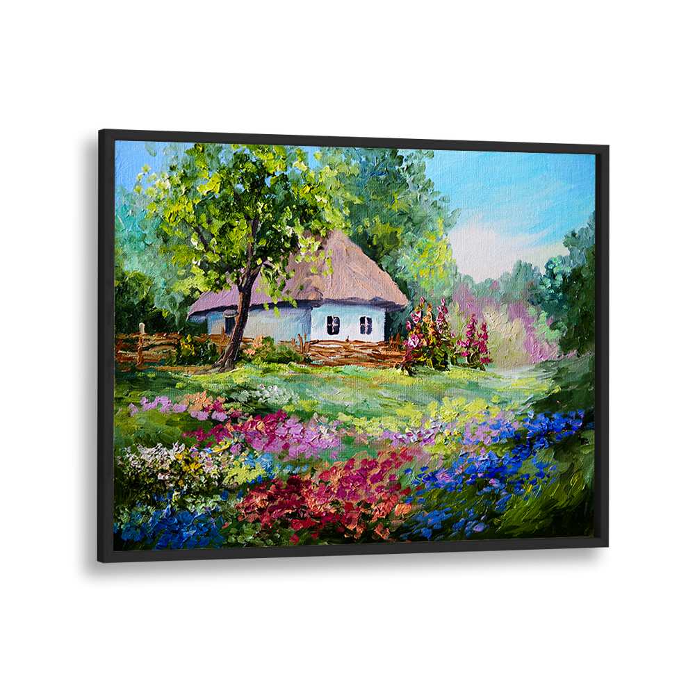 Cottage Dreams Vintage European Paintings in Black Plain Frame