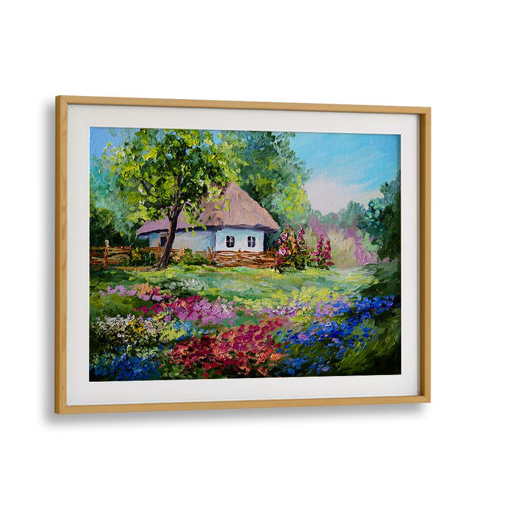 Cottage Dreams Vintage European Paintings in Oak Wood Frame With Mount