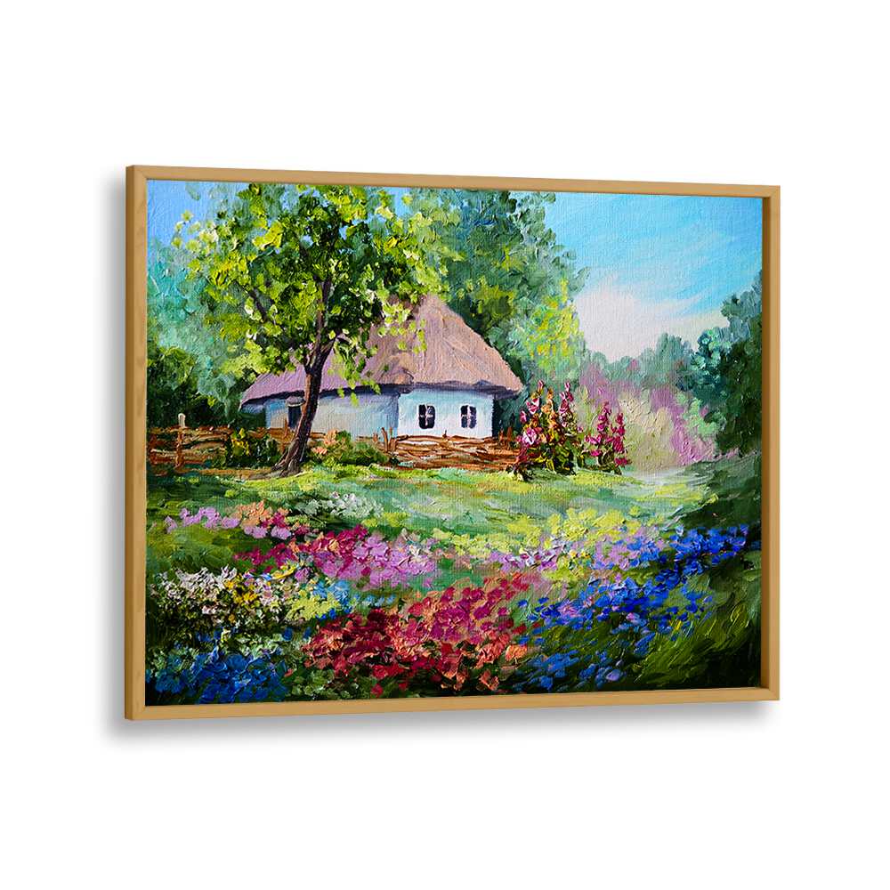 Cottage Dreams Vintage European Paintings in Oak Wood Plain Frame