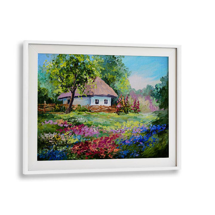 Cottage Dreams Vintage European Paintings in White Frame With Mount