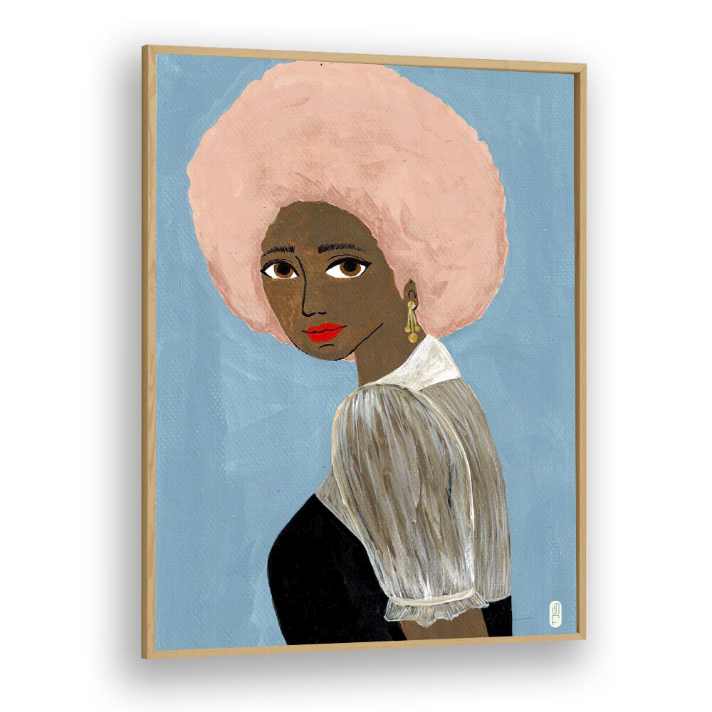 Cotton Candy Dream by Dianne Nicole Fernando Women Illustrations paintings in Oak Wood Plain Frame