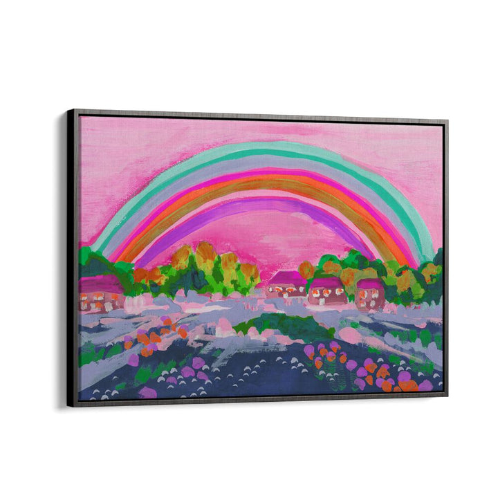 Countryside Rainbow On Pink By Ania Zwara Kids Room Paintings Kids Room Wallart in Black Floater Frame