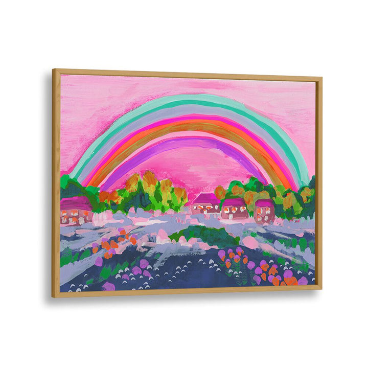 Countryside Rainbow On Pink By Ania Zwara Kids Room Paintings Kids Room Wallart in Oak Wood Plain Frame