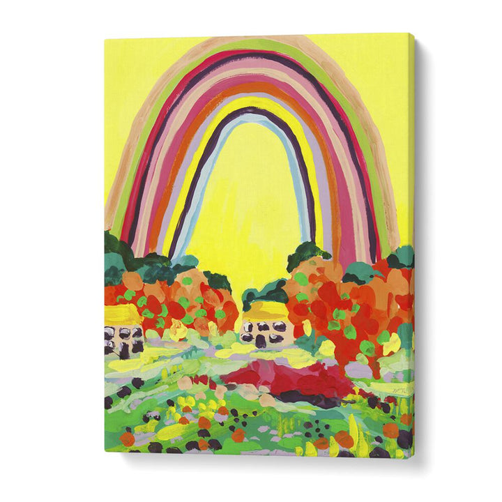 Countryside Rainbow On Yellow By Ania Zwara Botanical Art Prints Floral Paintings in Gallery Wrap