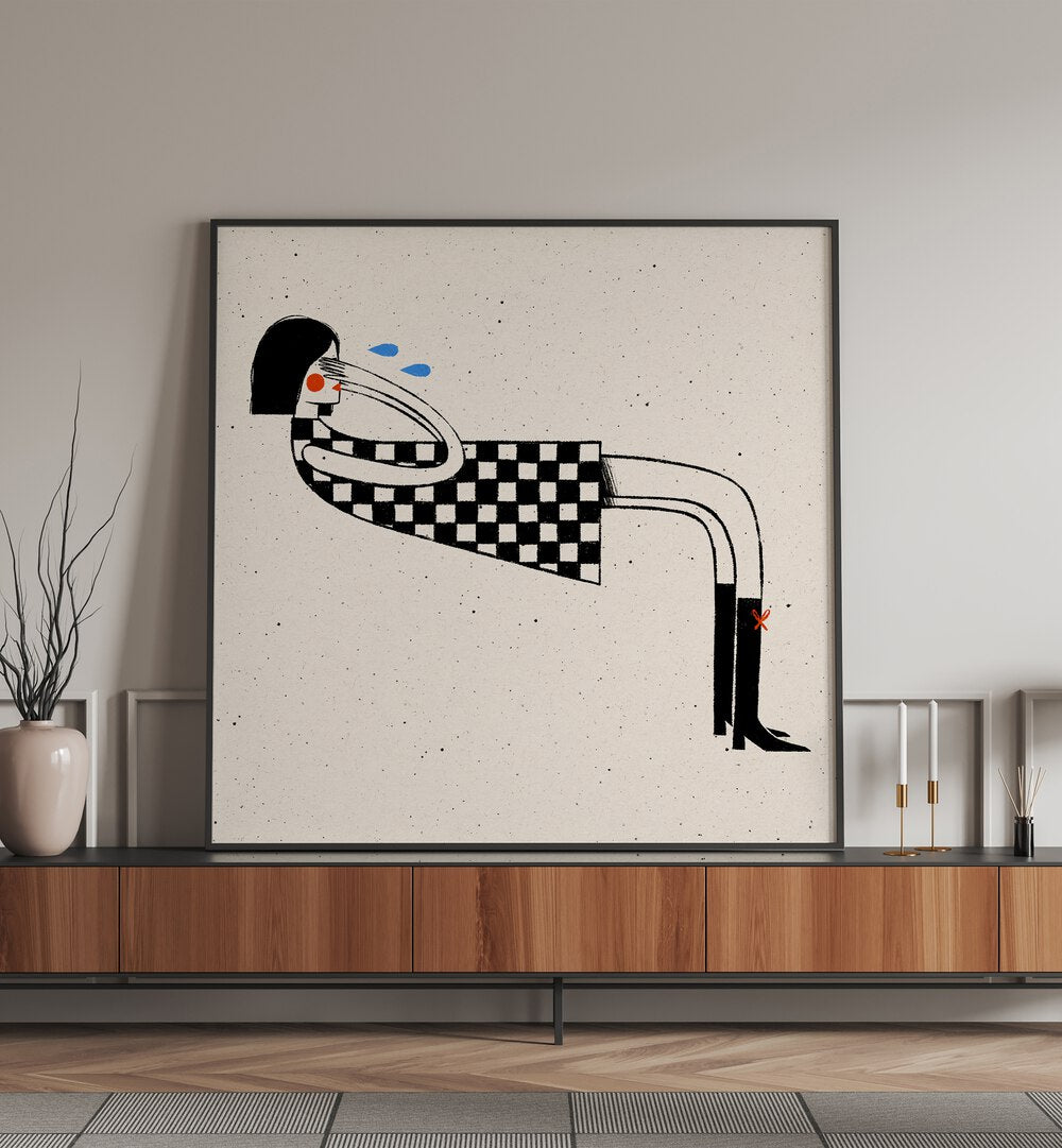 Cover Me By Julia Leister Wall Art Prints in Black Plain Frame placed on a console table