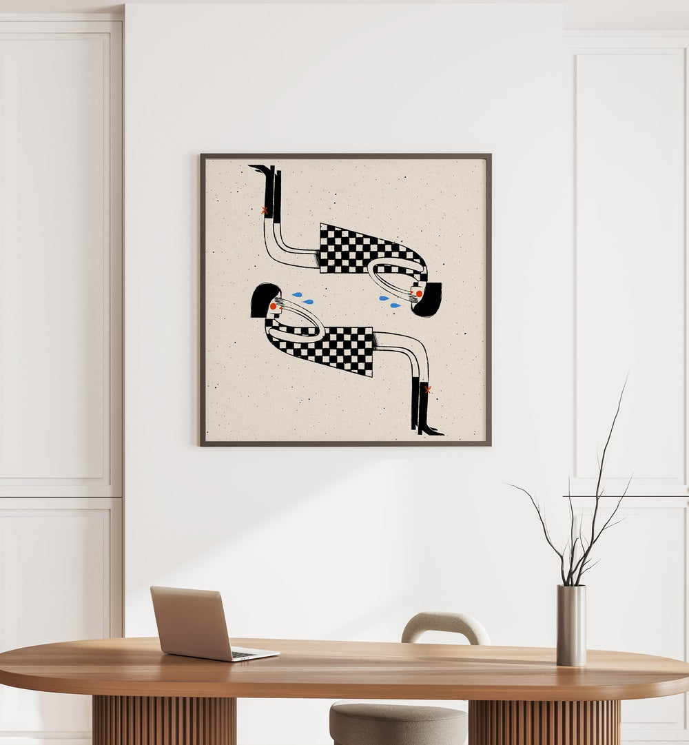 Cover Me II By Julia Leister Wall Art Prints in Black Plain Frame on a wall placed behind a table