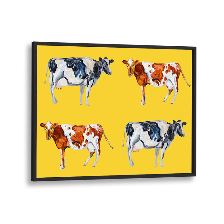 Cow Art on Yellow by Alice Straker Wildlife Paintings Wildlife Posters in Black Plain Frame