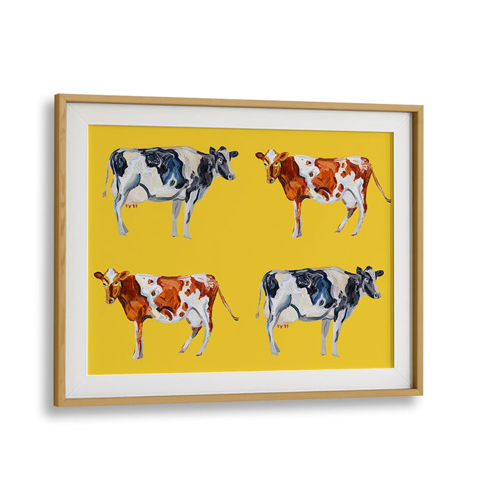 Cow Art on Yellow by Alice Straker Wildlife Paintings Wildlife Posters in Oak Wood Frame With Mount