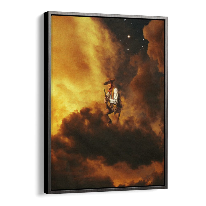 COWBOY I, SURREAL ART PRINTS by Taudalpoi features a striking cowboy surrounded by surreal clouds and stars.