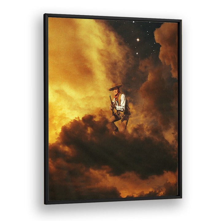 COWBOY I, SURREAL ART PRINTS by Taudalpoi features a cowboy surrounded by vibrant, surreal clouds in a framed masterpiece.