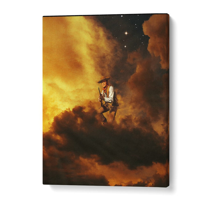 COWBOY I, SURREAL ART PRINTS by Taudalpoi features a cowboy amidst vibrant clouds, perfect for any art lover's space.