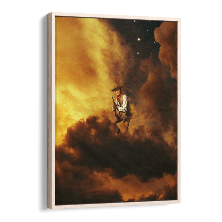 Surreal art print "COWBOY I" by Taudalpoi, features a cowboy amidst vibrant clouds, perfect for any space.