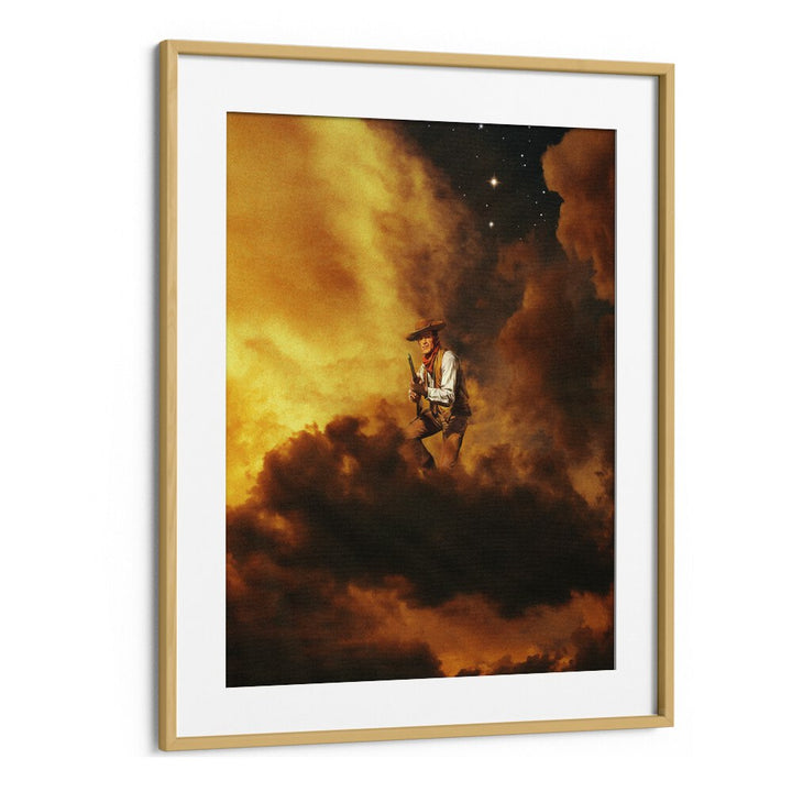COWBOY I, SURREAL ART PRINTS by Taudalpoi, framed art depicting a cowboy amidst surreal clouds and stars.