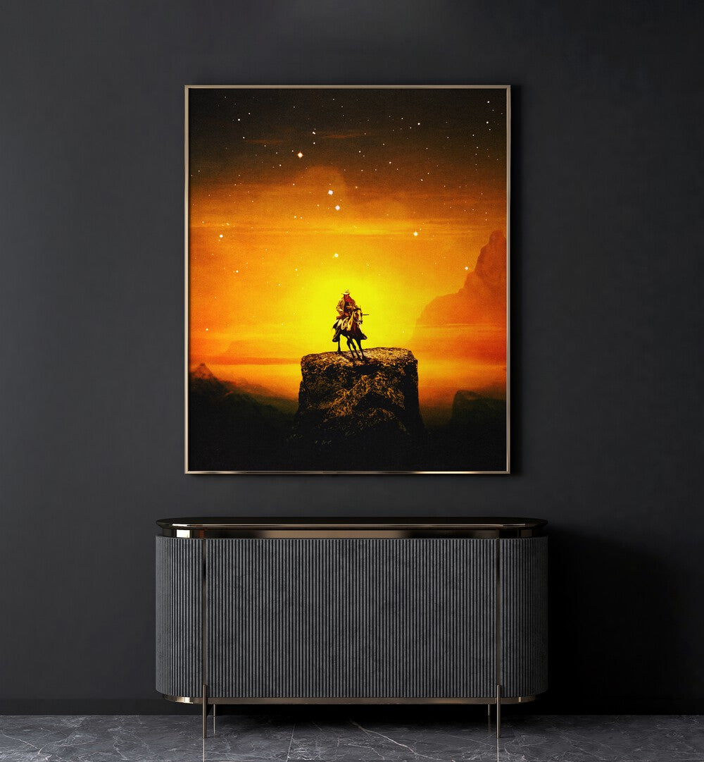 Transform your space with COWBOY III, SURREAL ART PRINTS by Taudalpoi, showcasing stunning artistry on premium canvas.