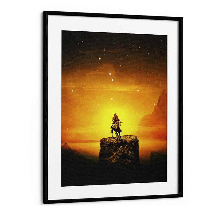 COWBOY III, SURREAL ART PRINTS by Taudalpoi, features a striking cowboy silhouette against a cosmic sunset backdrop.