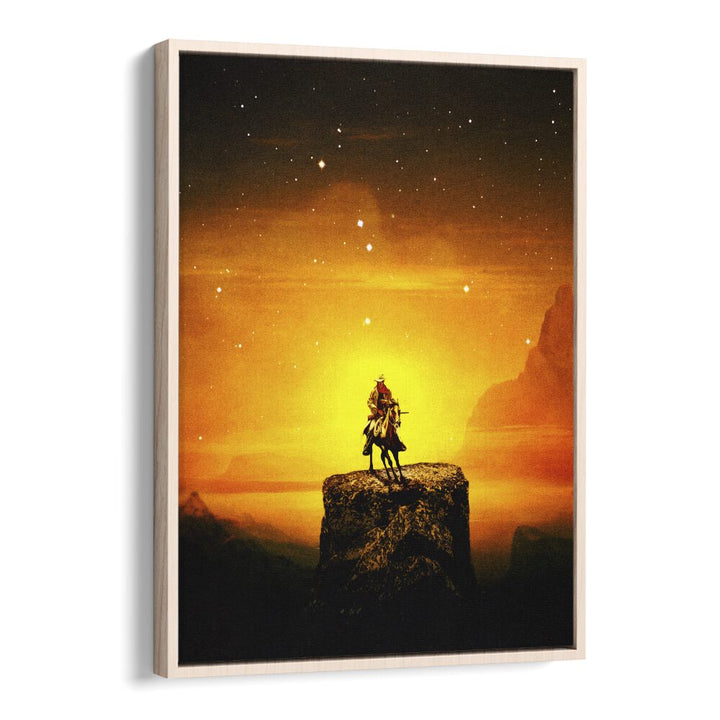 Transform your space with COWBOY III, SURREAL ART PRINTS by Taudalpoi, featuring a striking sunset silhouette.