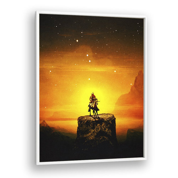 COWBOY III, SURREAL ART PRINTS by Taudalpoi features a striking cowboy against a vibrant sunset backdrop.