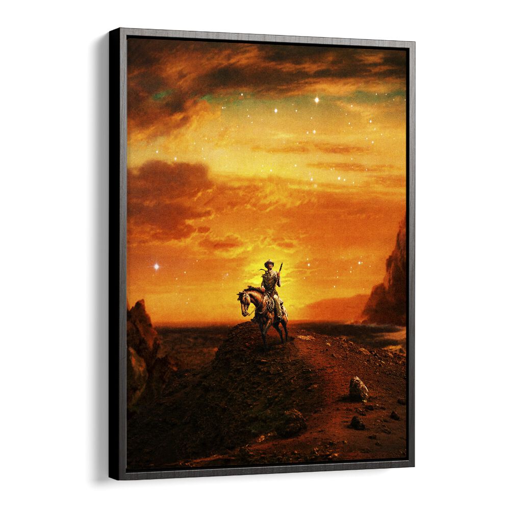 COWBOY IV, SURREAL ART PRINTS by Taudalpoi features a stunning cowboy against a vibrant orange landscape.