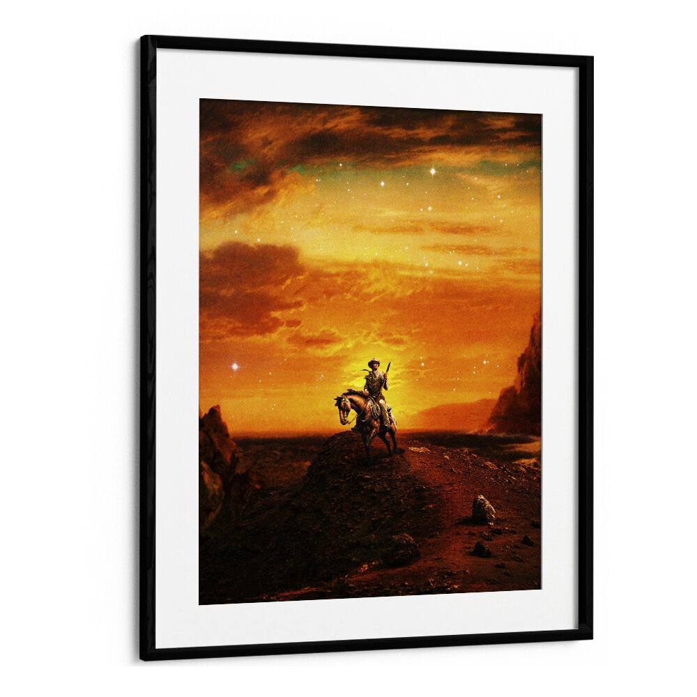 COWBOY IV, SURREAL ART PRINTS by Taudalpoi, featuring a stunning cowboy against a vibrant sunset backdrop.