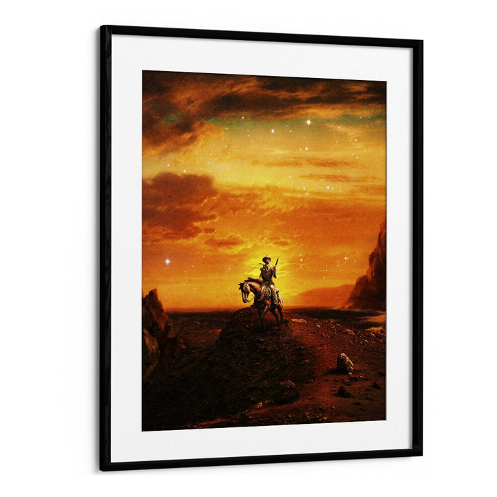 COWBOY IV, SURREAL ART PRINTS by Taudalpoi, featuring a stunning cowboy against a vibrant sunset backdrop.