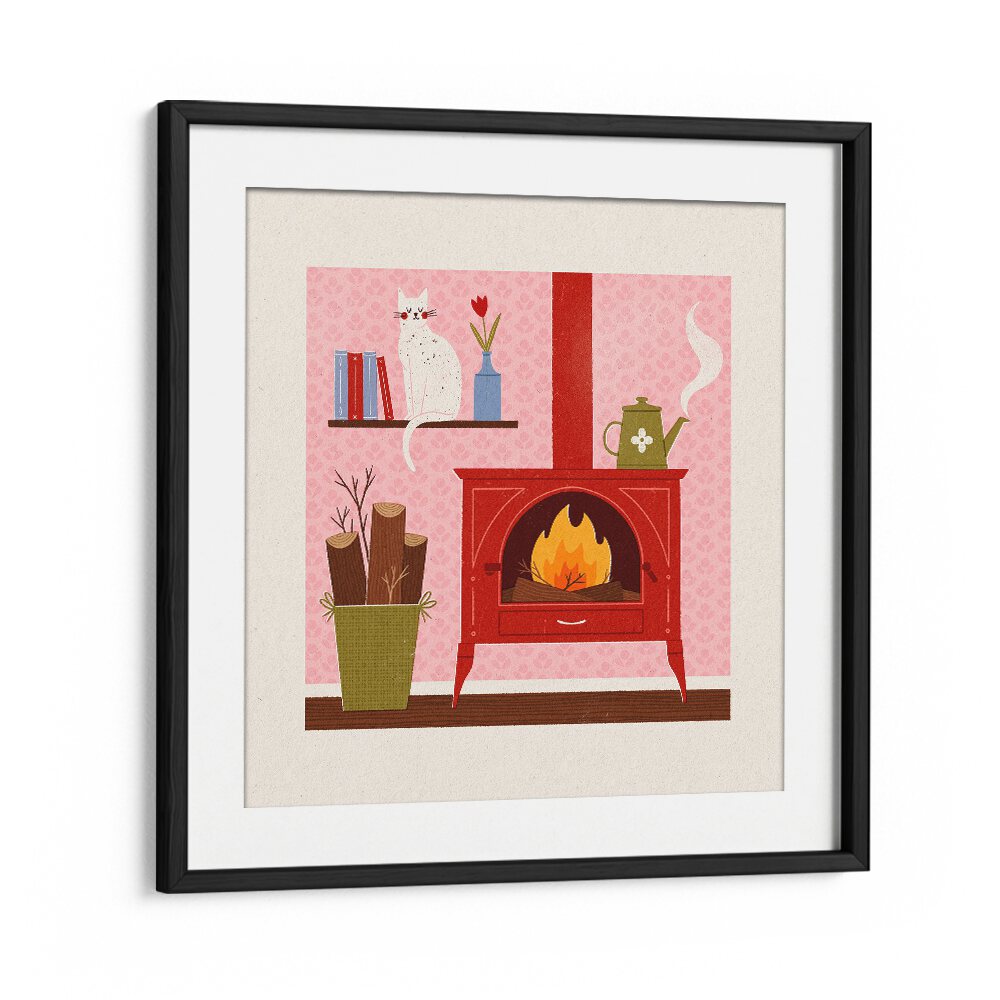 Cozy Corner By Julia Leister Wall Art Prints in Black Frame With Mount