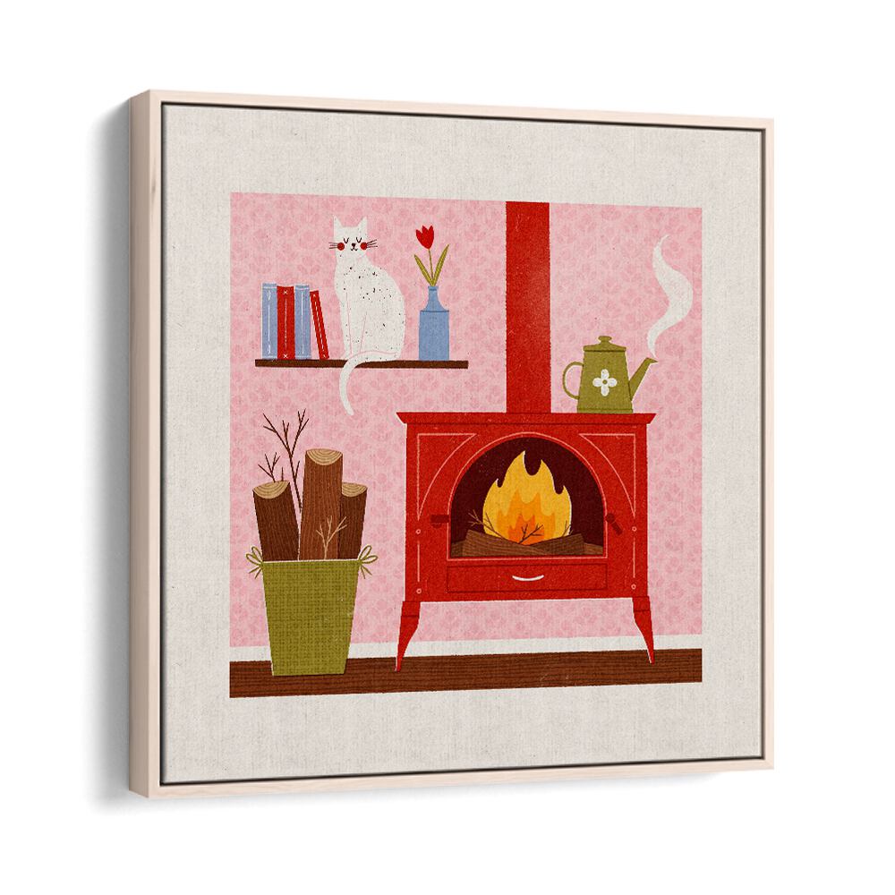 Cozy Corner By Julia Leister Wall Art Prints in Oak Wood Floater Frame